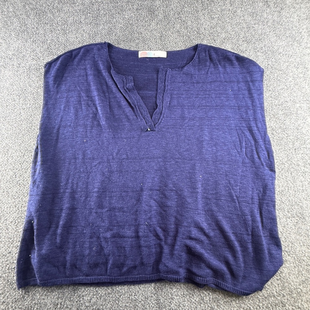 Free People FP Beach Navy Blue Knit Split Neck Sleeveless Top Medium